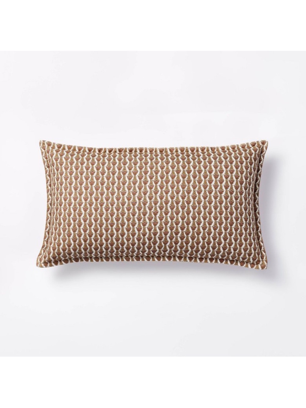 Studio McGee Oblong Wood Block Floral Pillow, Camel/ Mauve 24” x 14”